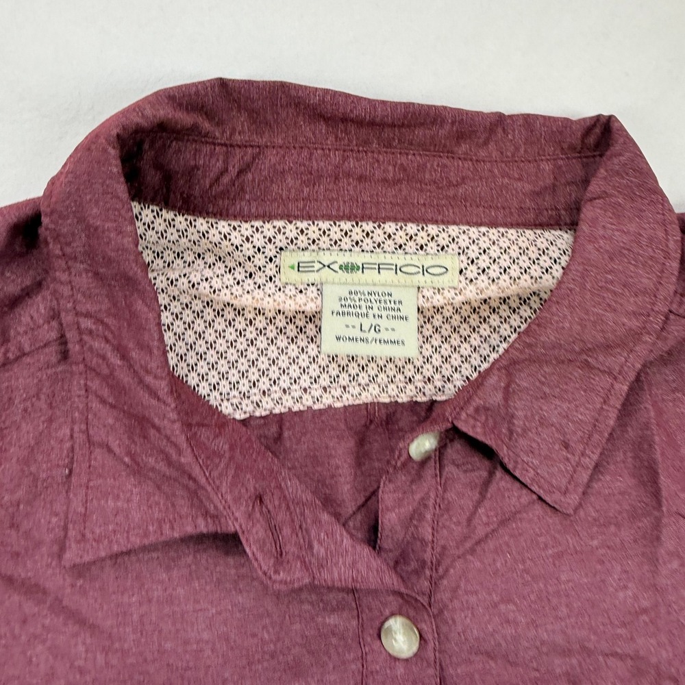 ExOfficio Womens Large Burgundy Long Sleeve Roll Tab Hiking Travel Shirt - Picture 9 of 9
